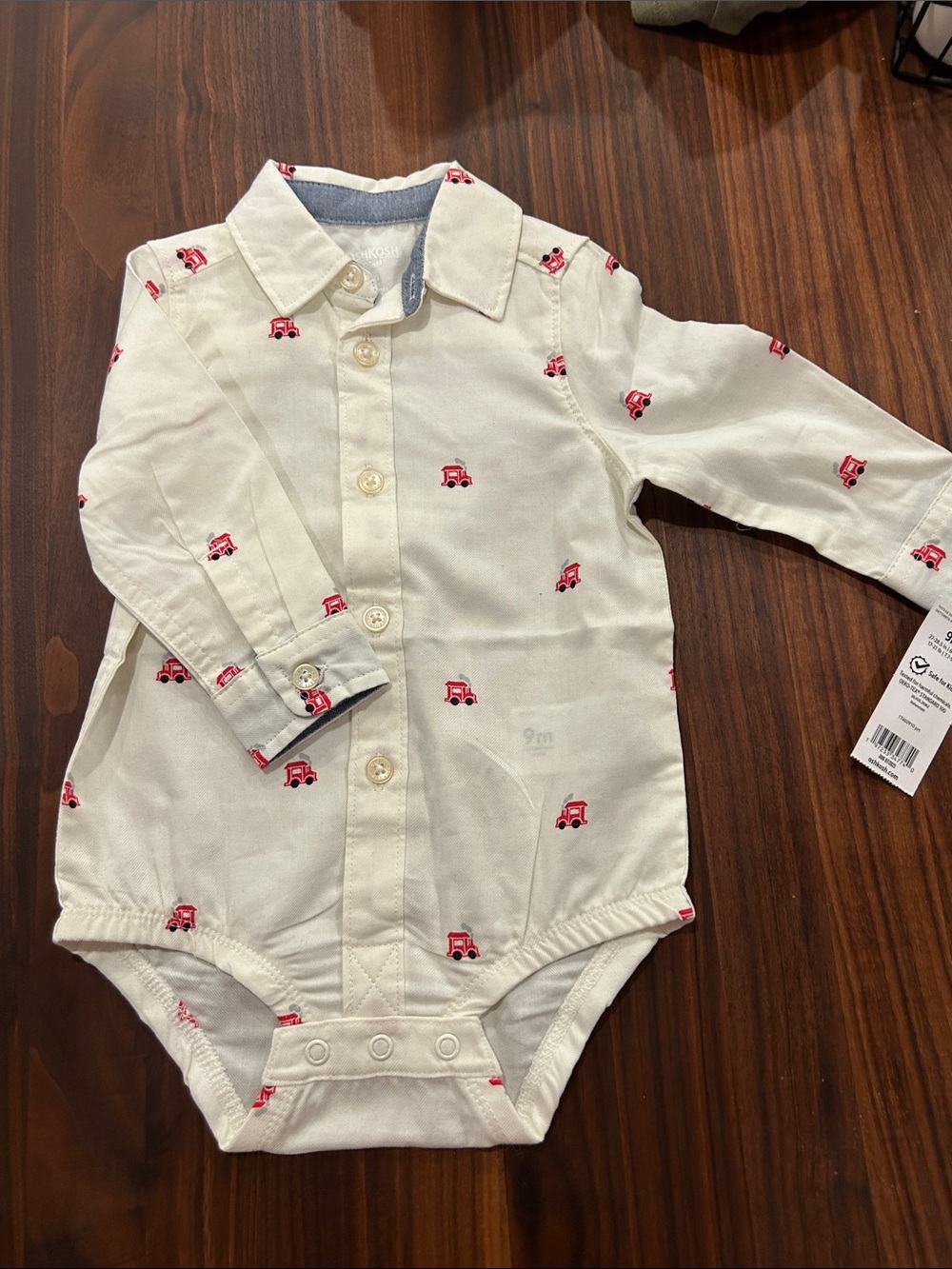Oshkosh Baby Collared Onesie with Red train Print
